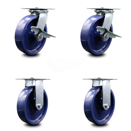 Service Caster 8 Inch Solid Poly Caster Set with Ball Bearing 2 Brakes and 2 Rigid SCC SCC-35S820-SPUB-SLB-2-R-2